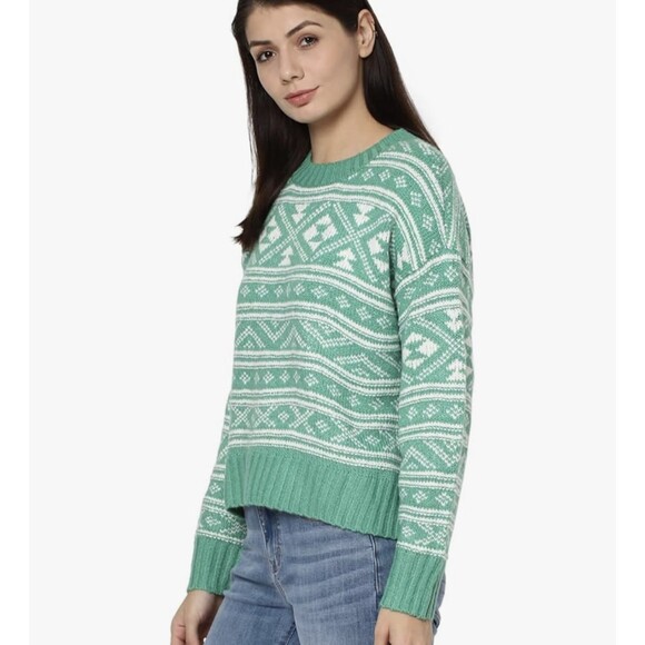 NWT American Eagle Ladies Green Fairisle Snowdrift Sweater Size L - Picture 1 of 10